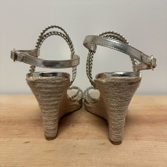 Michael Kors Palm Beach Sandal Silver Boho Wedges Sz 8 - Picture 5 of 8